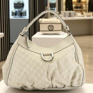 Gucci Off-White Guccissima Abbey D Ring Leather Shoulder Bag